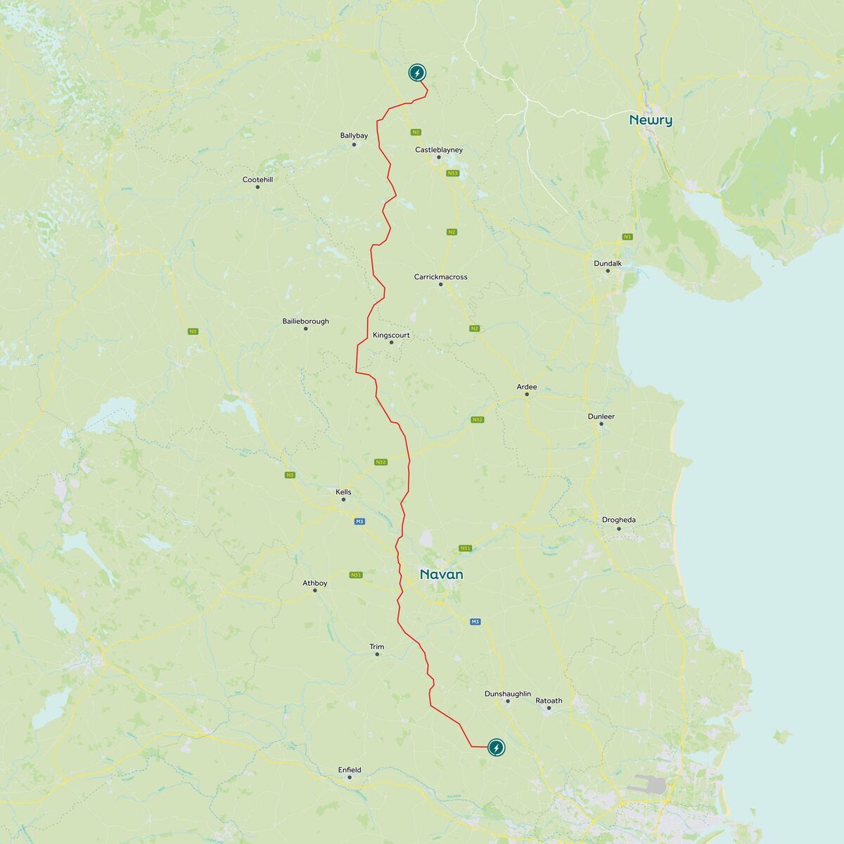 A map showing the route of the North-South interconnector. Source: EirGrid A map showing the route of the North-South interconnector. Source: EirGrid
