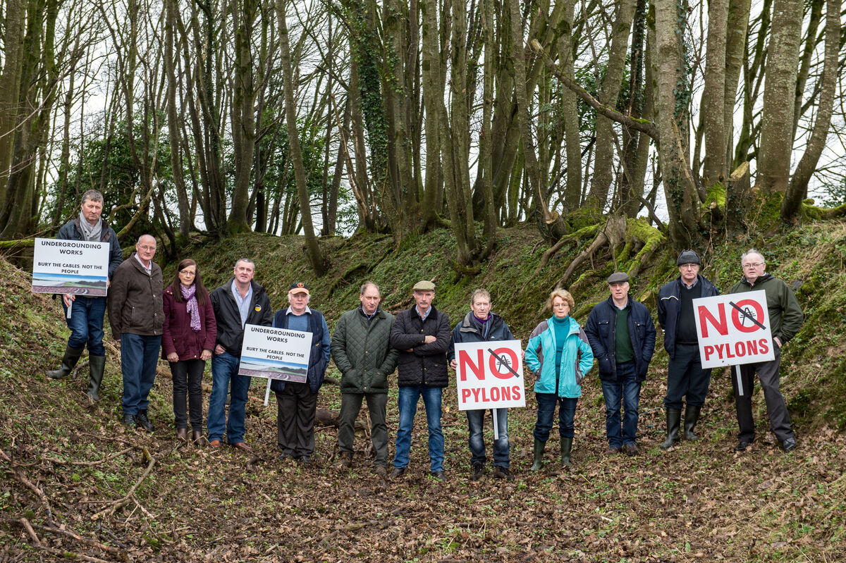 Members of the North East Pylon Pressure Committee photographed along proposed high power line route in 2017. 