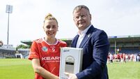Laura Hayes is presented the player of the match award by Brian Molloy 14/6/2026