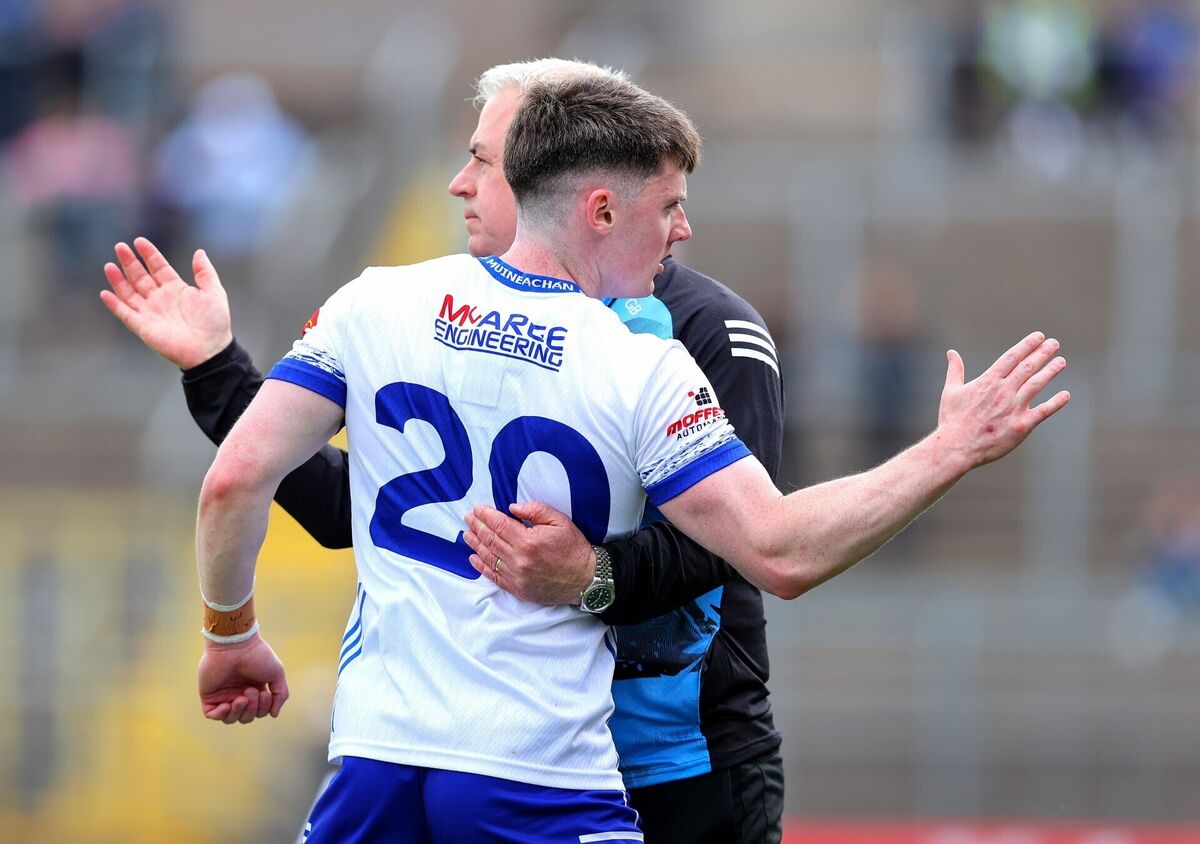 Monaghan manager Gabriel Bannigan with Stephen O'Hanlon. Pic: ©INPHO/Tom O’Hanlon. Monaghan manager Gabriel Bannigan with Stephen O'Hanlon. Pic: ©INPHO/Tom O’Hanlon.