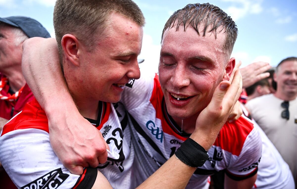 Conor MacCriosta, left, and Ciaran Byrne of Louth celebrate after their side's All-Ireland SFC Round 2A victory over Armagh. Pic: Ben McShane/Sportsfile Conor MacCriosta, left, and Ciaran Byrne of Louth celebrate after their side's All-Ireland SFC Round 2A victory over Armagh. Pic: Ben McShane/Sportsfile