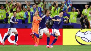 <p>Koki Ogawa of Japan celebrates assisting on his team's second goal by Daichi Kamada. Pic: Michael Steele/Getty Images</p>