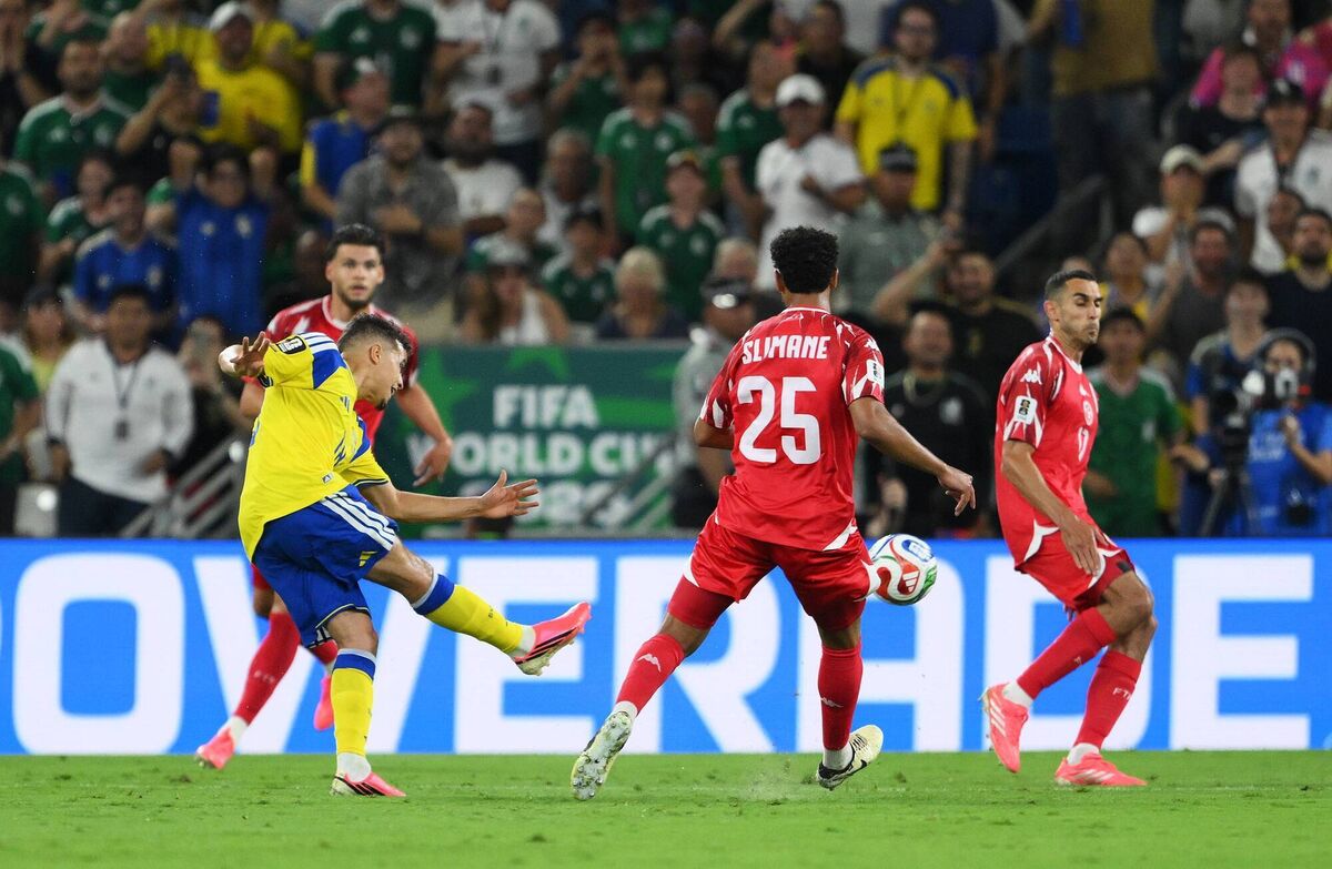 Yasin Ayari scores the first of two screamers against Tunisia. Picture: David Ramos/Getty Yasin Ayari scores the first of two screamers against Tunisia. Picture: David Ramos/Getty