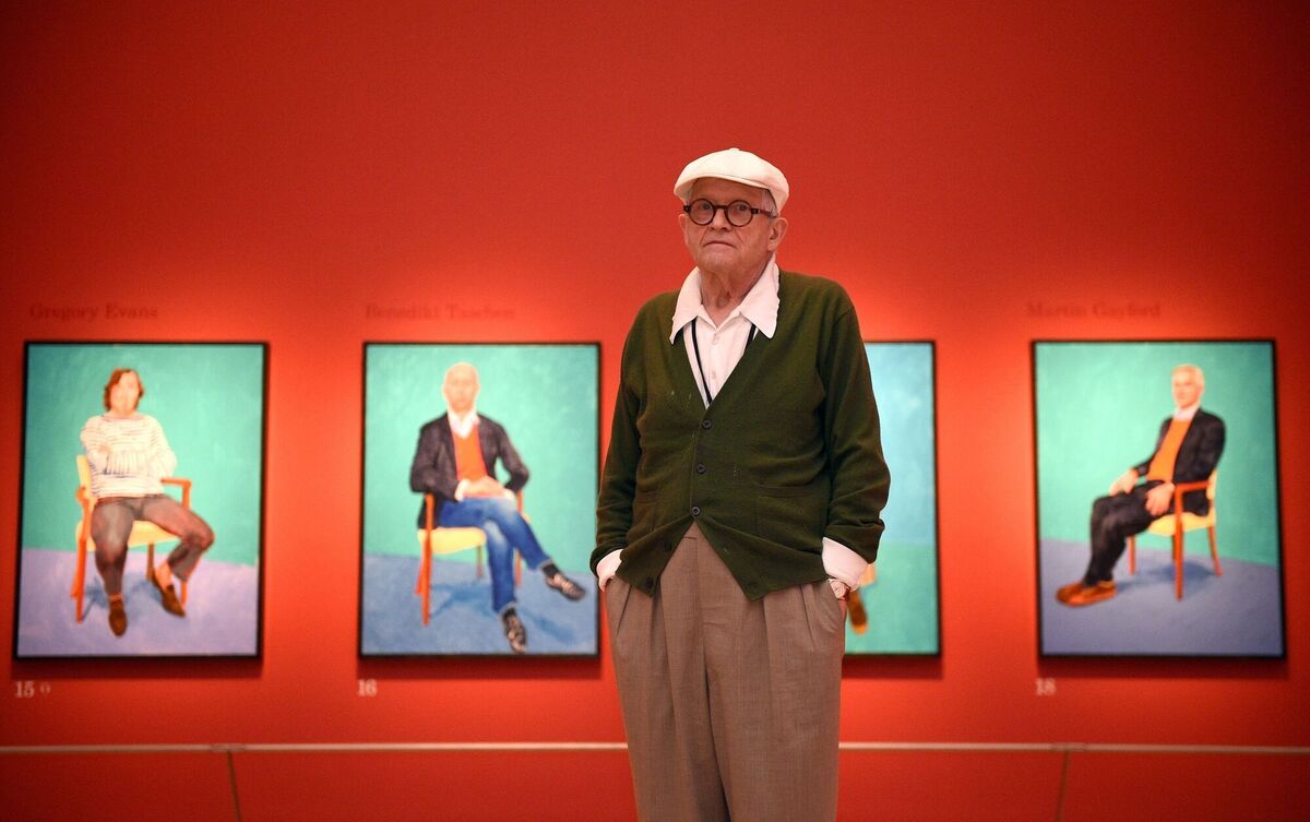 Artist David Hockney in the Sackler Wing at the Royal Academy of Arts in London where an exhibition of his work 'David Hockney RA: 82 Portraits and 1 Still-life', is on display from July 2.