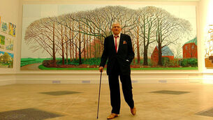 <p>Artist David Hockney unveils his 'Bigger Trees Near Water', the largest picture ever to be displayed at the Summer Exhibition of the Royal Academy of Arts in London.</p> <p>Artist David Hockney unveils his 'Bigger Trees Near Water', the largest picture ever to be displayed at the Summer Exhibition of the Royal Academy of Arts in London.</p>
