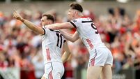 Sam Mulroy celebrates the winning goal with James Maguire 14/6/2026