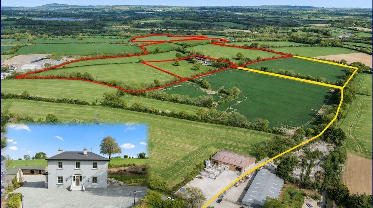 The land and house (inset) of the 65-acre farm at Kilcannon, Enniscorthy, Co. Wexford.
