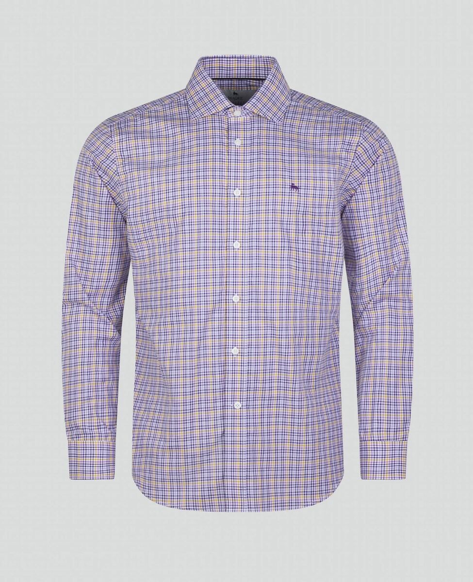 Purple Check Cotton Shirt, €120, Magee 1866. Purple Check Cotton Shirt, €120, Magee 1866.