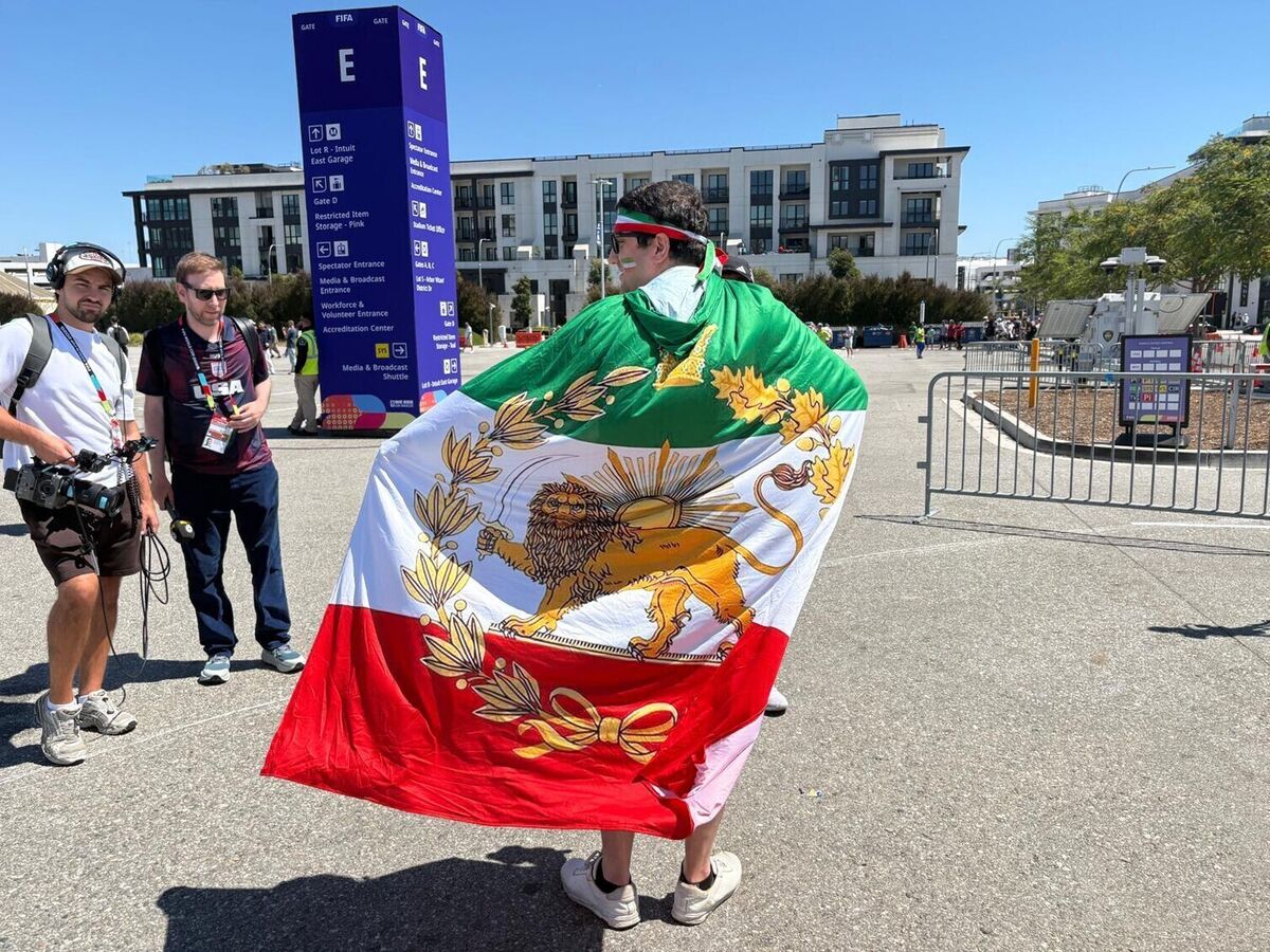 Iran fans outside the SoFi Stadium in Los Angeles ahead of their match against New Zealand. Pic: Jamie Gardner/PA Wire.