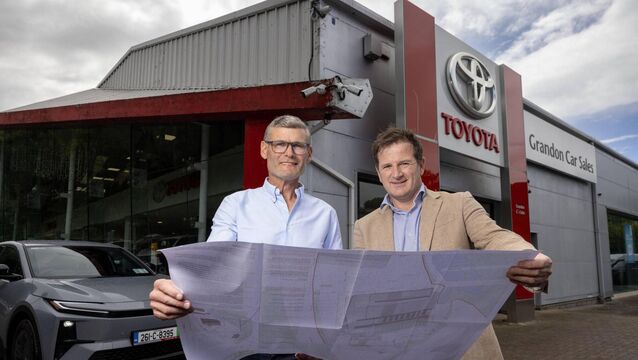 <p>Philip Fahy, managing director of Fahy Construction, and Ken Grandon, dealer principal of Grandons Toyota. Grandons has announced plans for a major expansion of its Sallybrook dealership with a redevelopment project valued at more than €2m.</p>