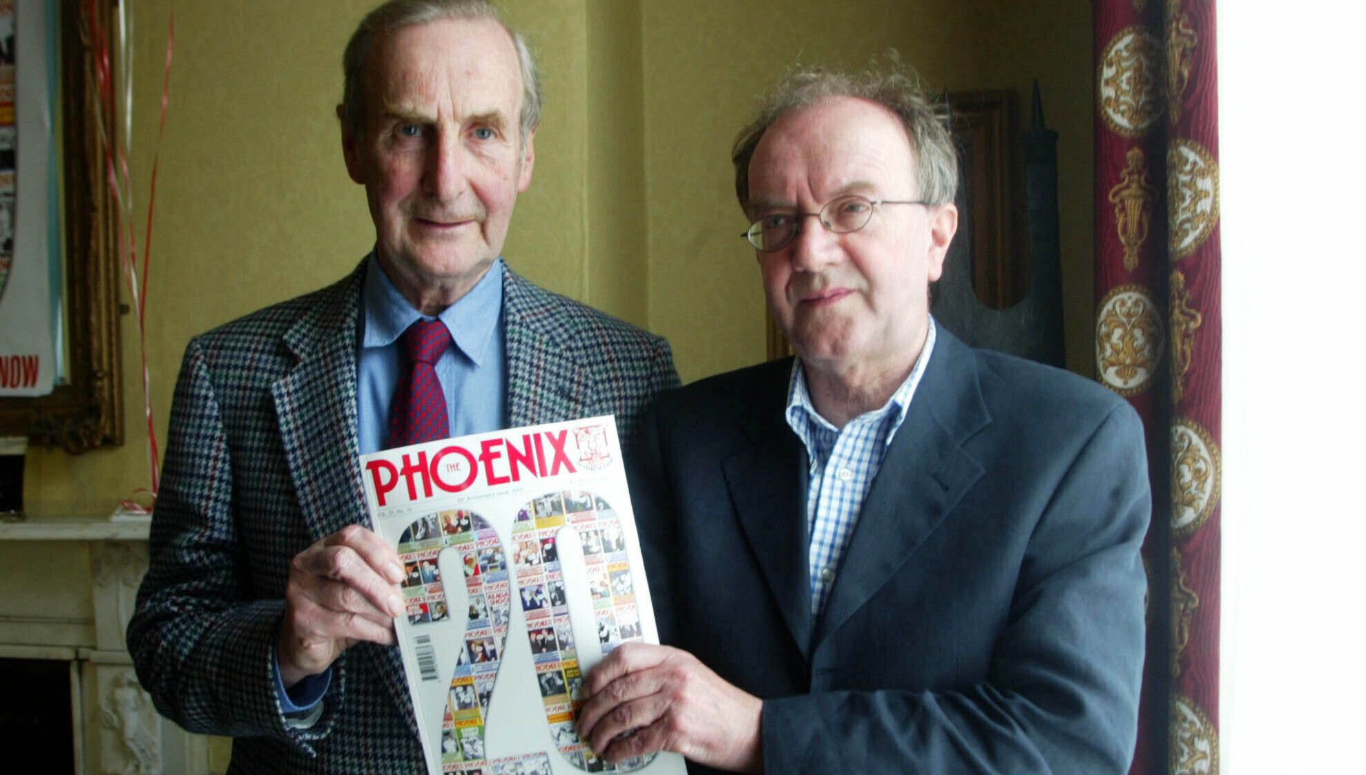 Founder of Phoenix magazine John Mulcahy, left, and editor Paddy Prenderville at its 20th anniversary in May 2003 Picture: RollingNews.ie