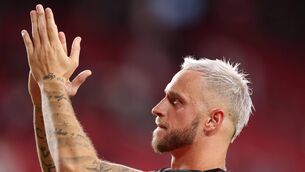 <p>Veteran Austrian marksman Marko Arnautovic milks the applauds after their 3-1 Group J victory in over Jordan at San Francisco Bay Area Stadium n Santa Clara. Pic: Stu Forster/Getty Images</p>