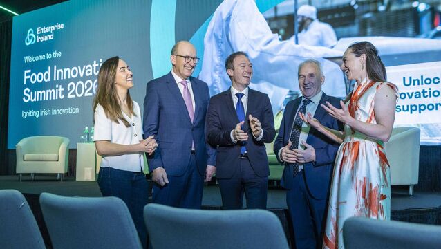 <p>From left: Lisa Hughes, co-founder and chief operations officer, Gigi Supplements; Jim Woulfe, chairman, Enterprise Ireland; minister of state at the Department of Enterprise Alan Dillon; Andy Mulloy, managing director, Connemara Seafoods; and Ellen Ní Cléirigh, Enterprise Ireland, at the Enterprise Ireland Food Innovation Summit at Croke Park. Picture: Orla Murray/Coalesce</p>