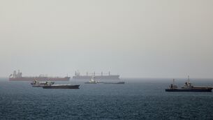 Tankers and cargo vessels in the Gulf of Oman, along shipping routes linking the Strait of Hormuz and the Arabian Sea (AP) Tankers and cargo vessels in the Gulf of Oman, along shipping routes linking the Strait of Hormuz and the Arabian Sea (AP)
