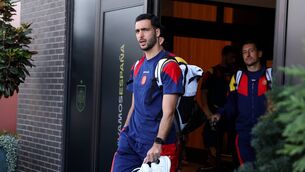<p>Mikel Merino of Spain walks to the bus to head to Atlanta at Embassy Suites by Hilton Chattanooga Downtown on June 13, 2026 in Chattanooga, Tennessee. (Photo by Florencia Tan Jun/Getty Images)</p>
