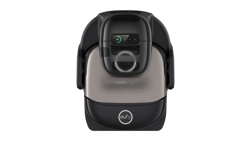 The docking station serves as a comprehensive maintenance hub, automatically emptying the robot's dustbin after each cycle. Picture: Eufy The docking station serves as a comprehensive maintenance hub, automatically emptying the robot's dustbin after each cycle. Picture: Eufy