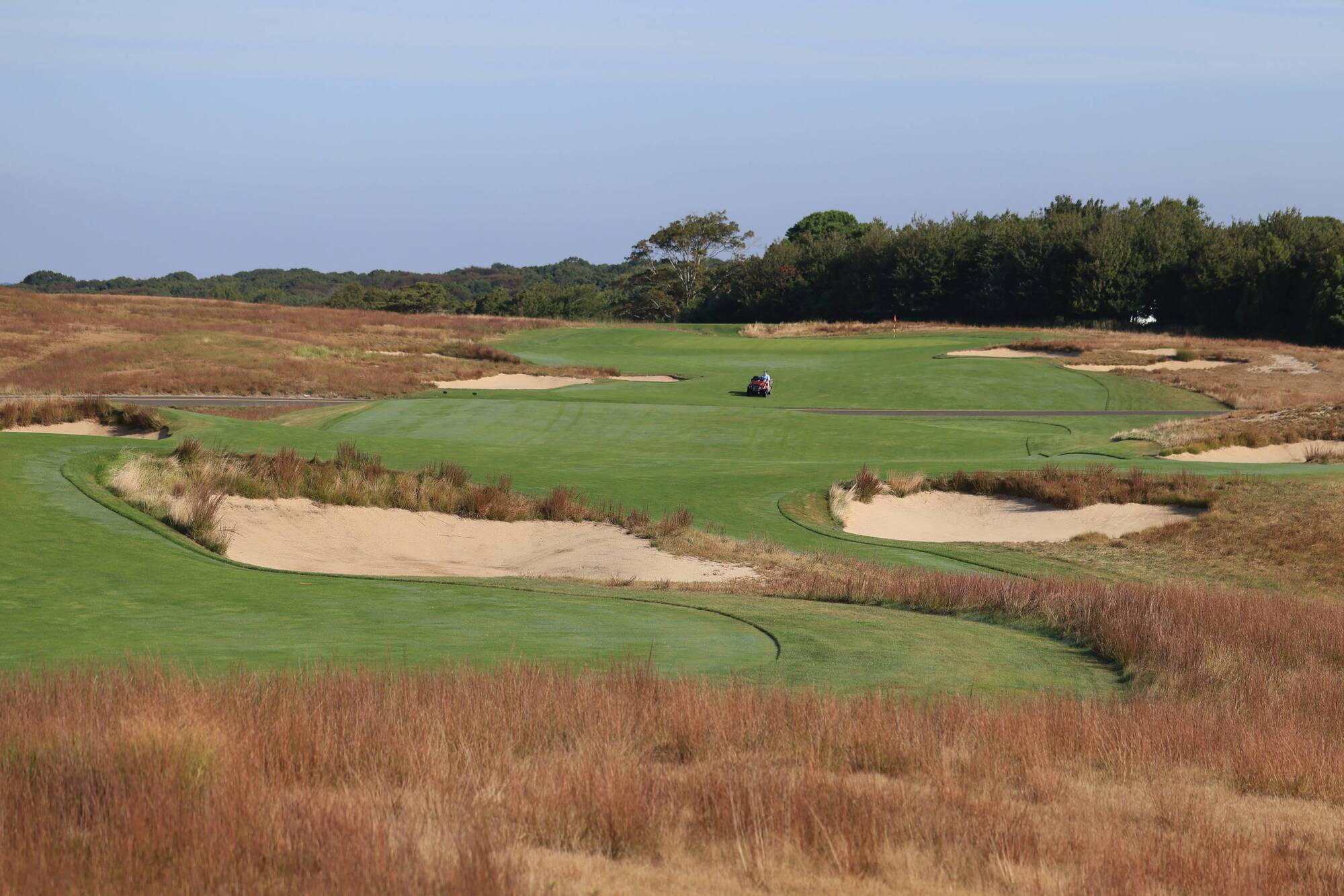 A general view of work crews on the golf course at Shinnecock Hills Golf Club. Pic: Bruce Bennett/Getty Images.