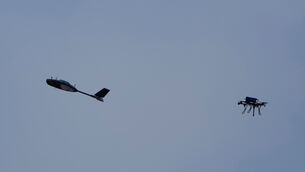 <p>A drone hunter intercepts a target drone during drills at the Yatagan School for Unmanned Aerial Systems in the Kyiv region, Ukraine, Thursday, March 19, 2026. (AP Photo/Efrem Lukatsky)</p> <p>A drone hunter intercepts a target drone during drills at the Yatagan School for Unmanned Aerial Systems in the Kyiv region, Ukraine, Thursday, March 19, 2026. (AP Photo/Efrem Lukatsky)</p>