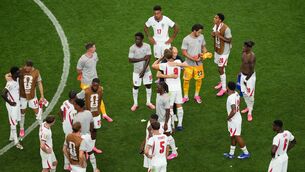 <p>England manager Thomas Tuchel with Harry Kane following the FIFA World Cup Group L match at the Dallas Stadium. Pic: Martin Rickett/PA Wire.</p>