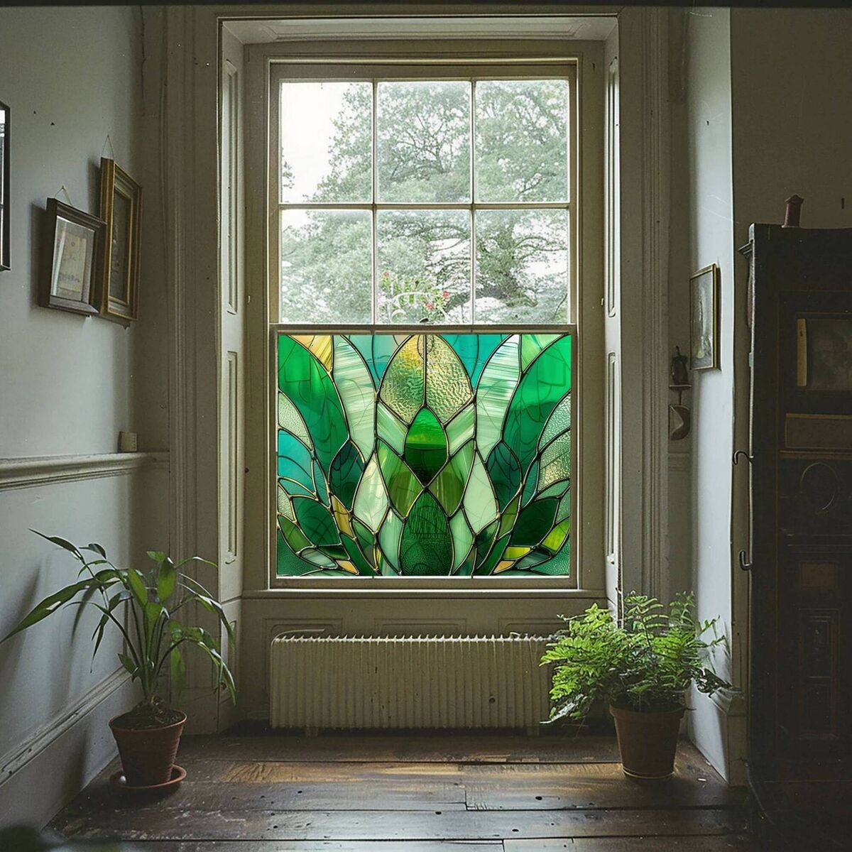 A richly textured palm-leaf design lights up a dull period hallway; from €44.45, in a selection from CrtvPrinting, Etsy.