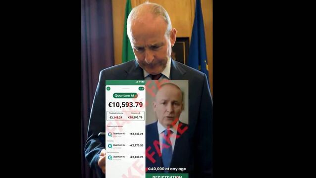<p>Taoiseach Michéal Martin reviews a financial scam video where his own image was used. </p>