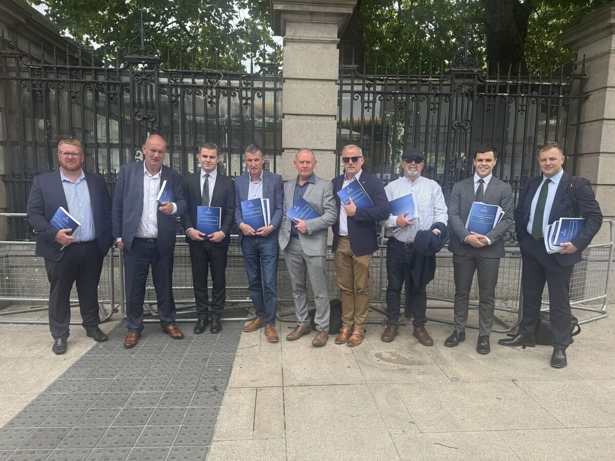 Bill Kenneally's victims, with solicitor Darragh Mackin, outside of Leinster House in Dublin. Picture: Bairbre Holmes/PA Wire Bill Kenneally's victims, with solicitor Darragh Mackin, outside of Leinster House in Dublin. Picture: Bairbre Holmes/PA Wire