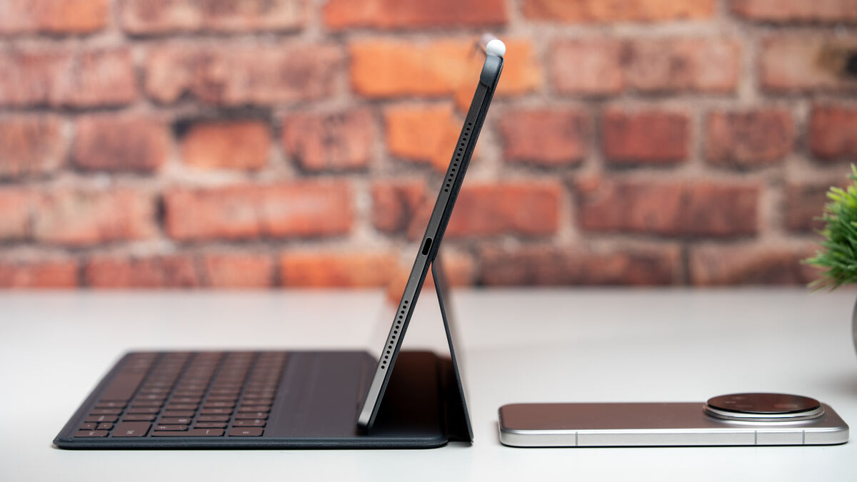 The Magic Pencil 4S sticks to the top of the tablet for easy wireless charging. Picture: Noel Campion