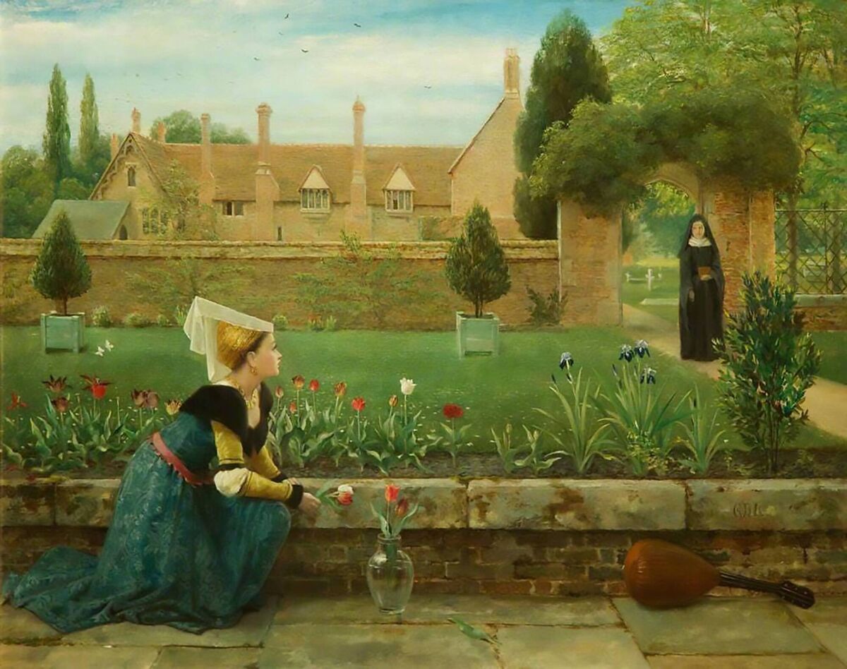 ‘The Convent Garden’ by George Dunlop Leslie (circa 1857-1870). Picture: National Museums Liverpool ‘The Convent Garden’ by George Dunlop Leslie (circa 1857-1870). Picture: National Museums Liverpool