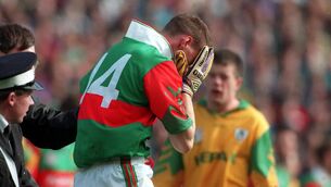 <p>ROYAL PAIN: Mayo's John Casey with his head in hands after All Ireland final defeat by Meath in 1996. Pic: ©INPHO/Billy Stickland</p> <p>ROYAL PAIN: Mayo's John Casey with his head in hands after All Ireland final defeat by Meath in 1996. Pic: ©INPHO/Billy Stickland</p>