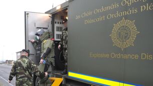 <p>The Defence Forces' Explosive Ordnance Disposal (EOD) unit removed the suspected device. File picture: Dan Linehan</p> <p>The Defence Forces' Explosive Ordnance Disposal (EOD) unit removed the suspected device. File picture: Dan Linehan</p>
