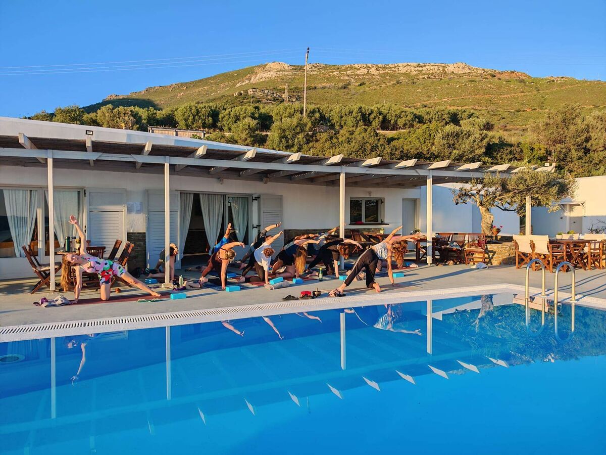 Outside yoga at Cellini Suites hotel
