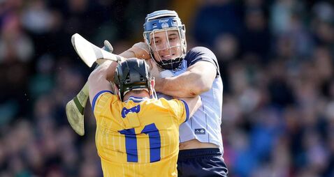clare dub.jpg Tempers flare during the game between Eoghan O'Donnell and David Reidy 5/4/2026