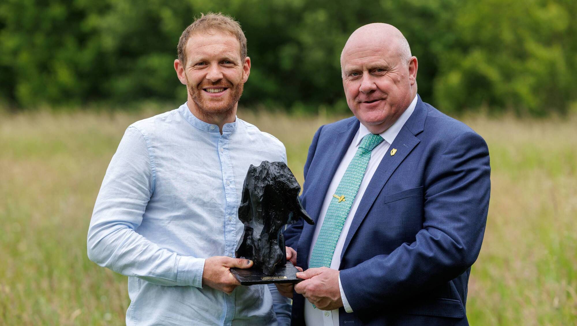 Minister Noel Grealish and the Overall Winner of the Pasture Progress Award 2025 is Liam Rochford from Croase, County Wexford.