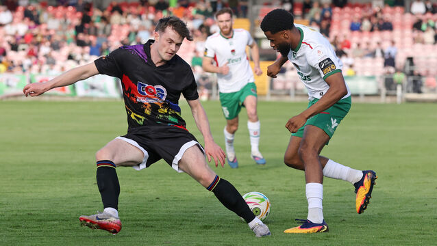 <p>Hans Mpongo scored a brace as Cork City beat Treaty United 4-0. Pic: Jim Coughlan.</p>