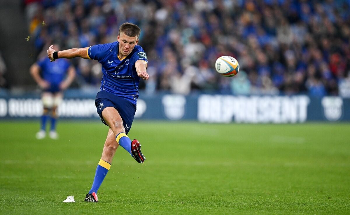 Sam Prendergast of Leinster kicks a conversion. Pic: Seb Daly/Sportsfile Sam Prendergast of Leinster kicks a conversion. Pic: Seb Daly/Sportsfile