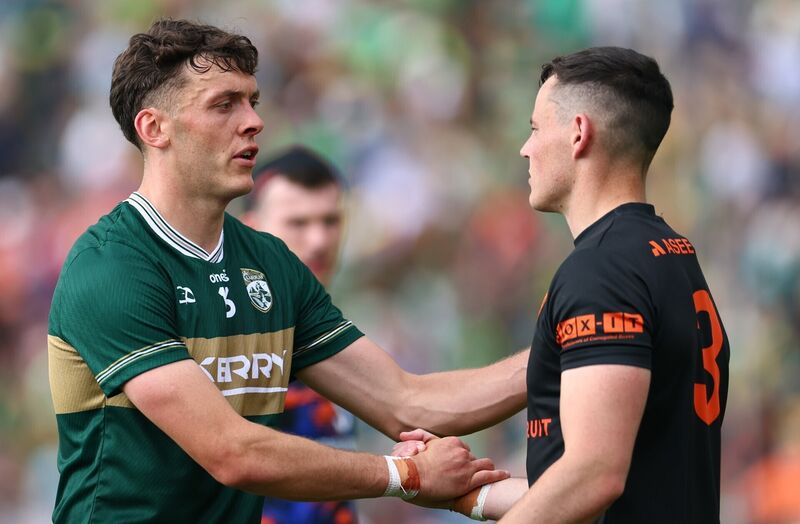 Kerry's David Clifford and Armagh's Aaron McKay after the game. Picture: James Crombie/Inpho
