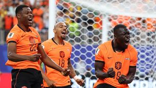 <p>Brian Brobbey celebrates with teammates Donyell Malen and Denzel Dumfries. Pic: Molly Darlington/Getty Images</p> <p>Brian Brobbey celebrates with teammates Donyell Malen and Denzel Dumfries. Pic: Molly Darlington/Getty Images</p>