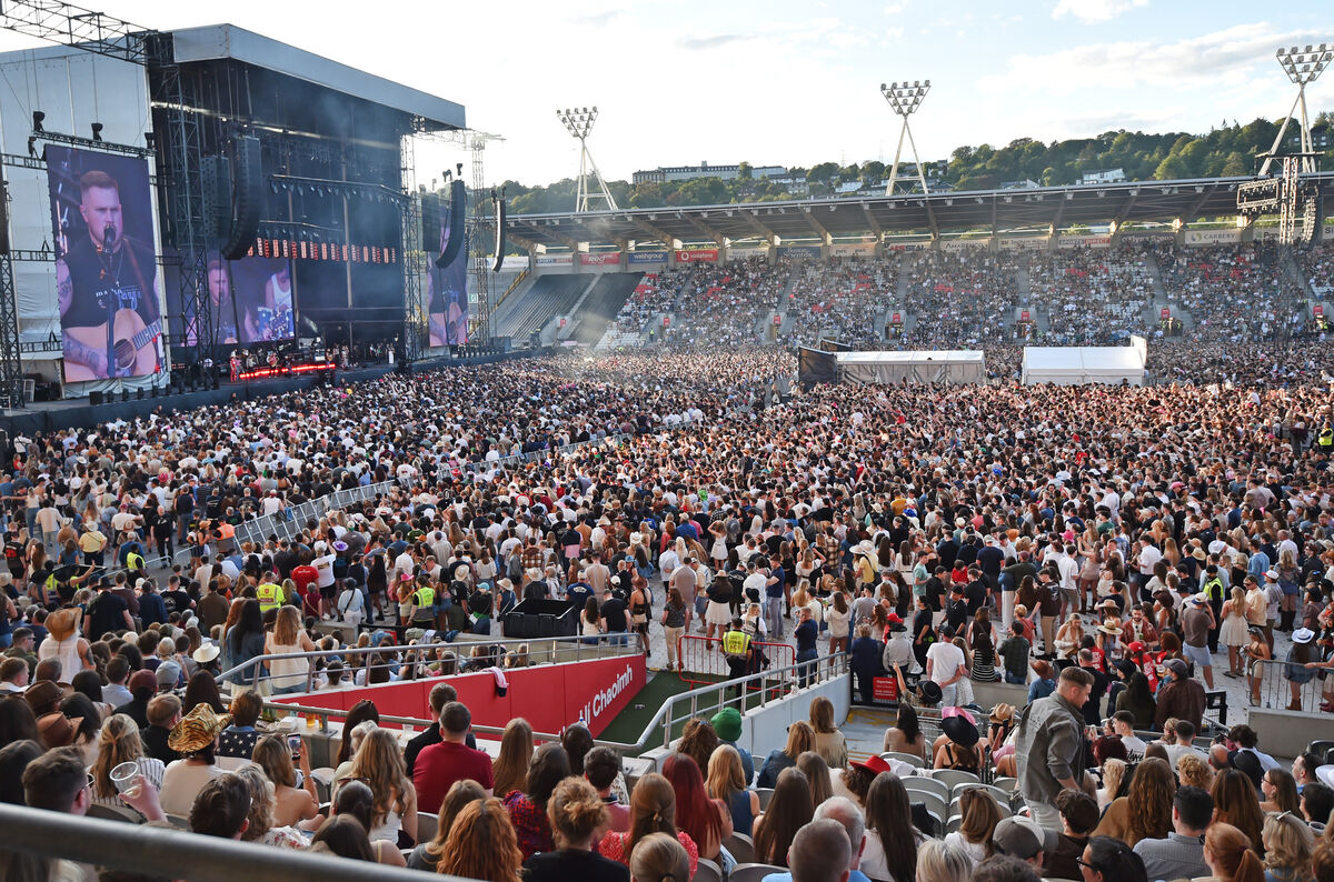 Zach Bryan and his band at a sold-out Páirc Uí Chaoimh on Saturday. Picture: Eddie O'Hare