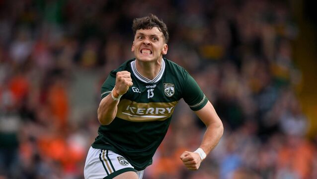 <p>SHOWING THEIR TEETH: Kerry talisman David Clifford shows his delight after grabbing their opening goal at a key first half juncture against Armagh at Fitzgerald Stadium. Pic: Brendan Moran/Sportsfile</p>