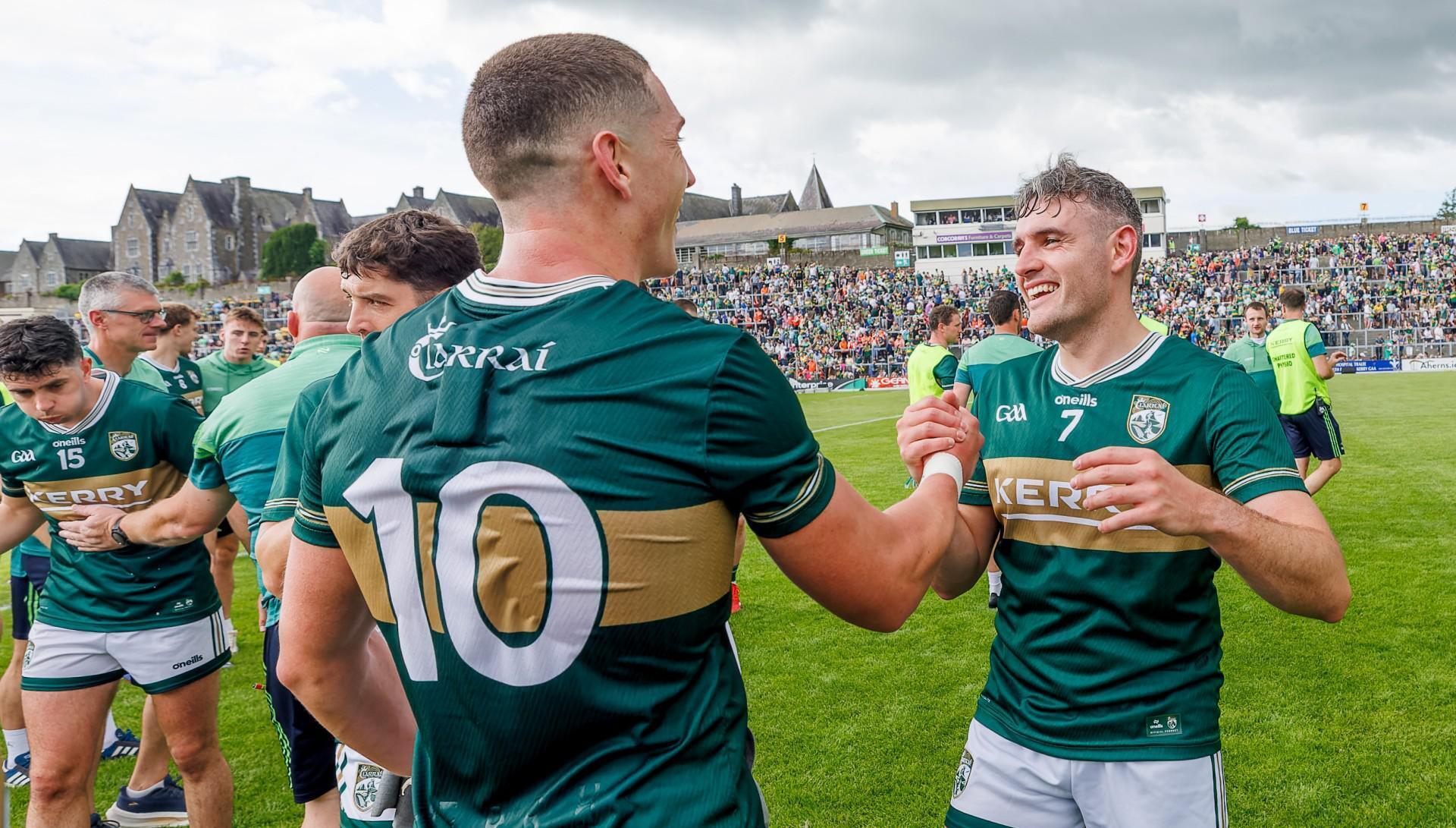LAND OF SMILES: Kerry's Joe O’Connor and Graham O’Sullivan after the game after the game. Picture: James Crombie/Inpho