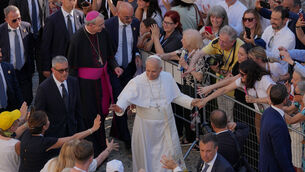Leo visited the tomb during a day trip in northern Italy (Antonio Calanni/AP)