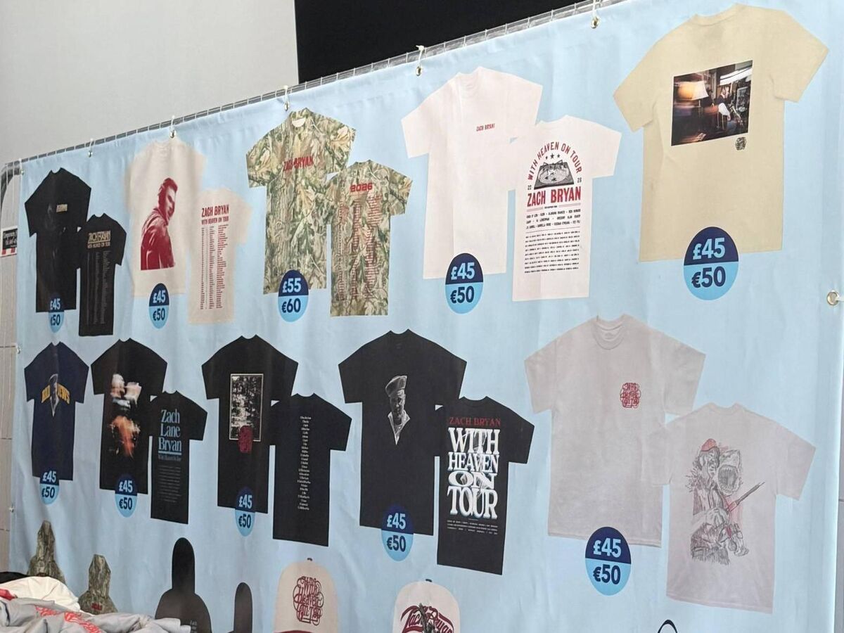 Zach Bryan merchandise at the stadium in Cork. 