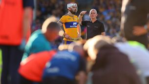 <p>Clare's Conor Leen with referee James Owens as David Reidy receives medical treatment for a serious head injury. Pic: ©INPHO/Tom O'Hanlon</p> <p>Clare's Conor Leen with referee James Owens as David Reidy receives medical treatment for a serious head injury. Pic: ©INPHO/Tom O'Hanlon</p>
