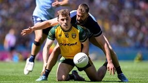 <p>Shane O'Donnell of Donegal tussles with Seán MacMahon of Dublin at Croke Park. Pic: Daire Brennan/Sportsfile</p> <p>Shane O'Donnell of Donegal tussles with Seán MacMahon of Dublin at Croke Park. Pic: Daire Brennan/Sportsfile</p>