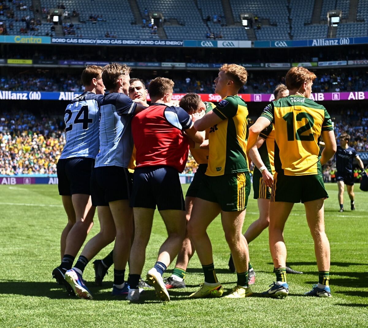 Four players were black carded following a row at full-time of Donegal and Dublin's All-Ireland SFC Round 3 game. Pic: Daire Brennan/Sportsfile Four players were black carded following a row at full-time of Donegal and Dublin's All-Ireland SFC Round 3 game. Pic: Daire Brennan/Sportsfile
