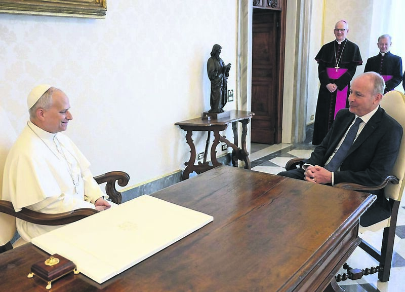 Taoiseach Micheál Martin with Pope Leo in the Vatican. Taoiseach Micheál Martin with Pope Leo in the Vatican.