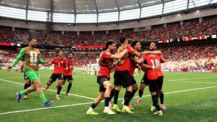 <p>Egyptian player crowd around goalscorer Mo Salah to celebrate after the forward put his country ahead. Picture: Fran Santiago/Getty Images)</p> <p>Egyptian player crowd around goalscorer Mo Salah to celebrate after the forward put his country ahead. Picture: Fran Santiago/Getty Images)</p>