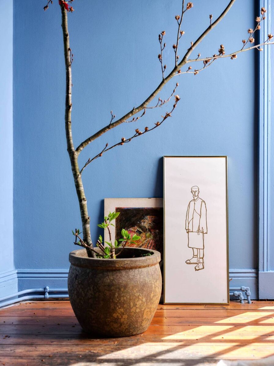A lot of personal pieces of art adorn the walls