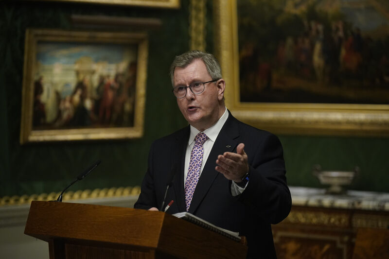 Then DUP leader Jeffrey Donaldson, speaks during a joint press conference with Northern Ireland secretary Chris Heaton-Harris at Hillsborough Castle in 2024. File picture Then DUP leader Jeffrey Donaldson, speaks during a joint press conference with Northern Ireland secretary Chris Heaton-Harris at Hillsborough Castle in 2024. File picture