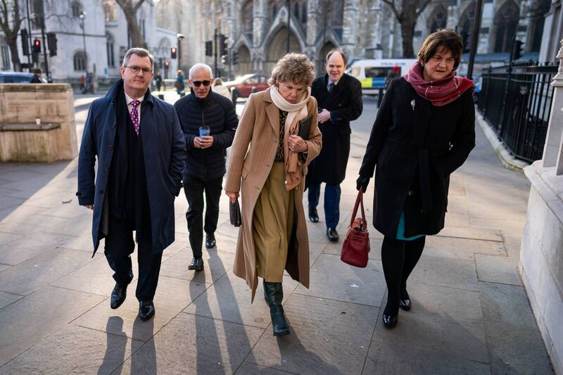 Then DUP leader Jeffrey Donaldson and Arlene Foster, right, ahead of a ruling on the Northern Ireland Protocol in 2023. File picture Then DUP leader Jeffrey Donaldson and Arlene Foster, right, ahead of a ruling on the Northern Ireland Protocol in 2023. File picture